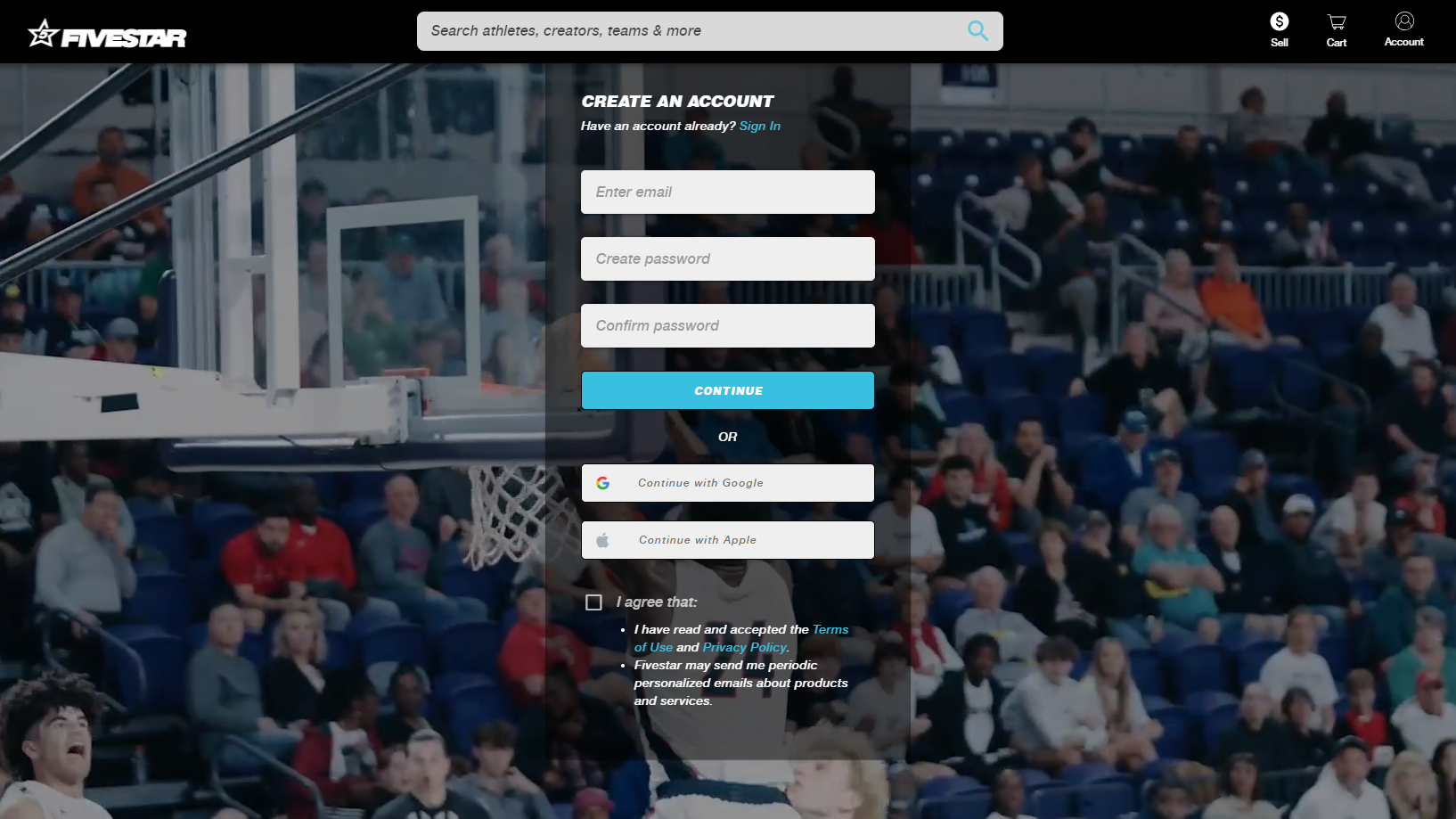 Creator account screen