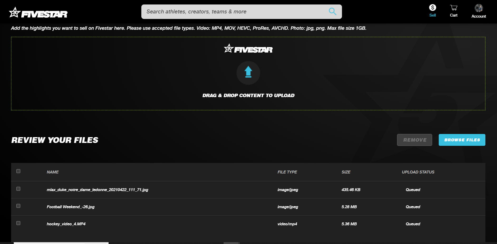 Upload screen review 