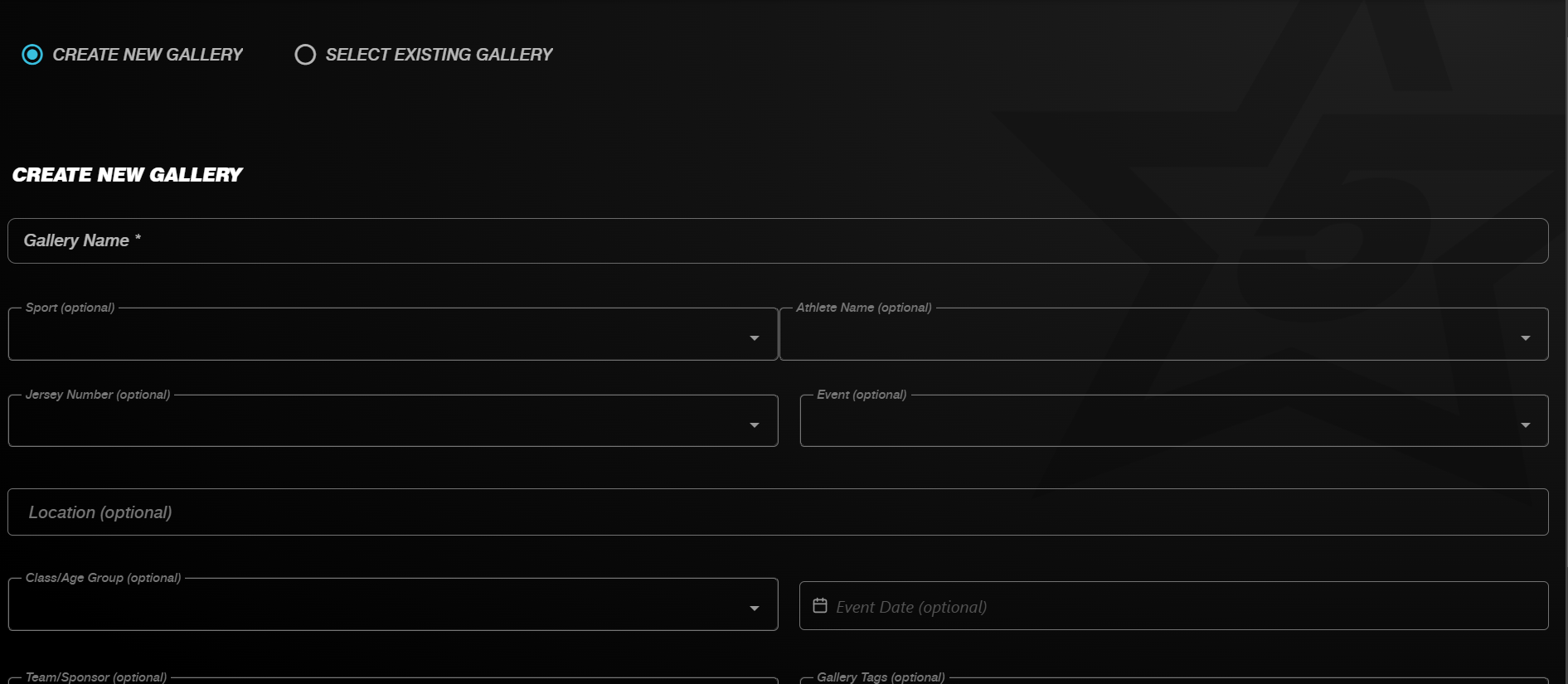 Gallery creation screen